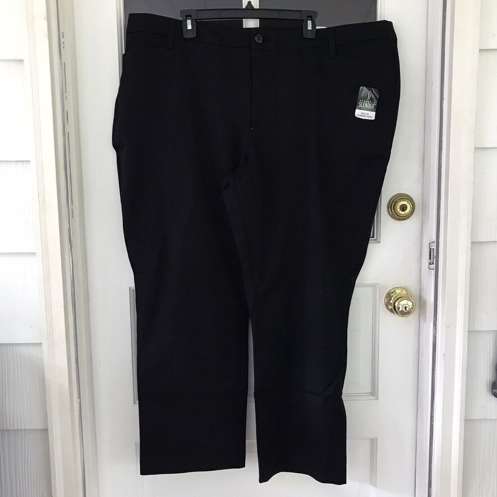 St Johns Bay Women's Straight Leg Chino Pants Black Flat Front Plus New 28WS